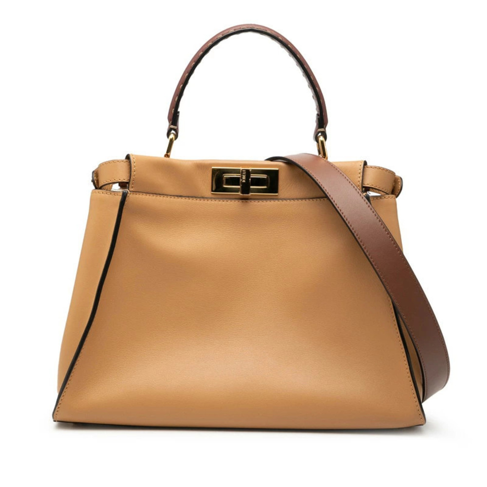 Fendi Selleria Peekaboo Regular Shoulder Bag Bordeaux Purple Brown